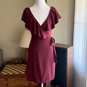 Sun & Shadow Burgundy Ruffle Wrap Mini Dress XS
